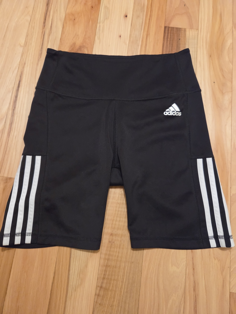 Adidas Black Bike Shorts with White Three-Stripes